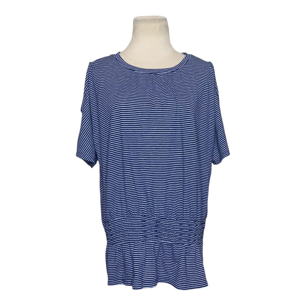 Liz Claiborne blue stripes short sleeves crew neck top size XL